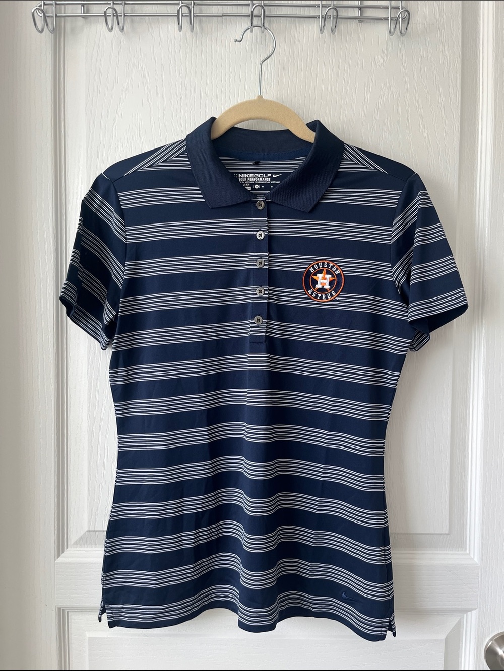 Nike Women’s Houston Astros Striped Dri-Fit Polo with Embroidered Logo Medium